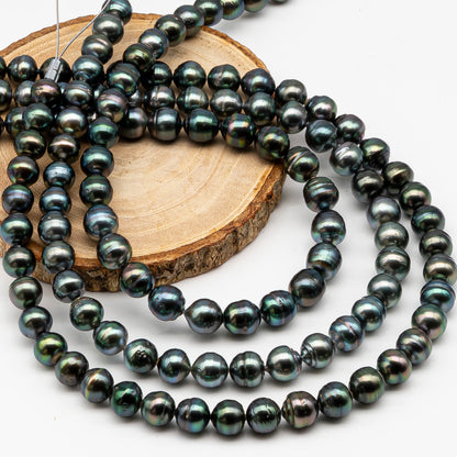 9-10mm Tahitian Pearl in Full Strand, Natural Colors , Temporarily Strung Black Pearls for Jewelry Making, SKU # 3251TH