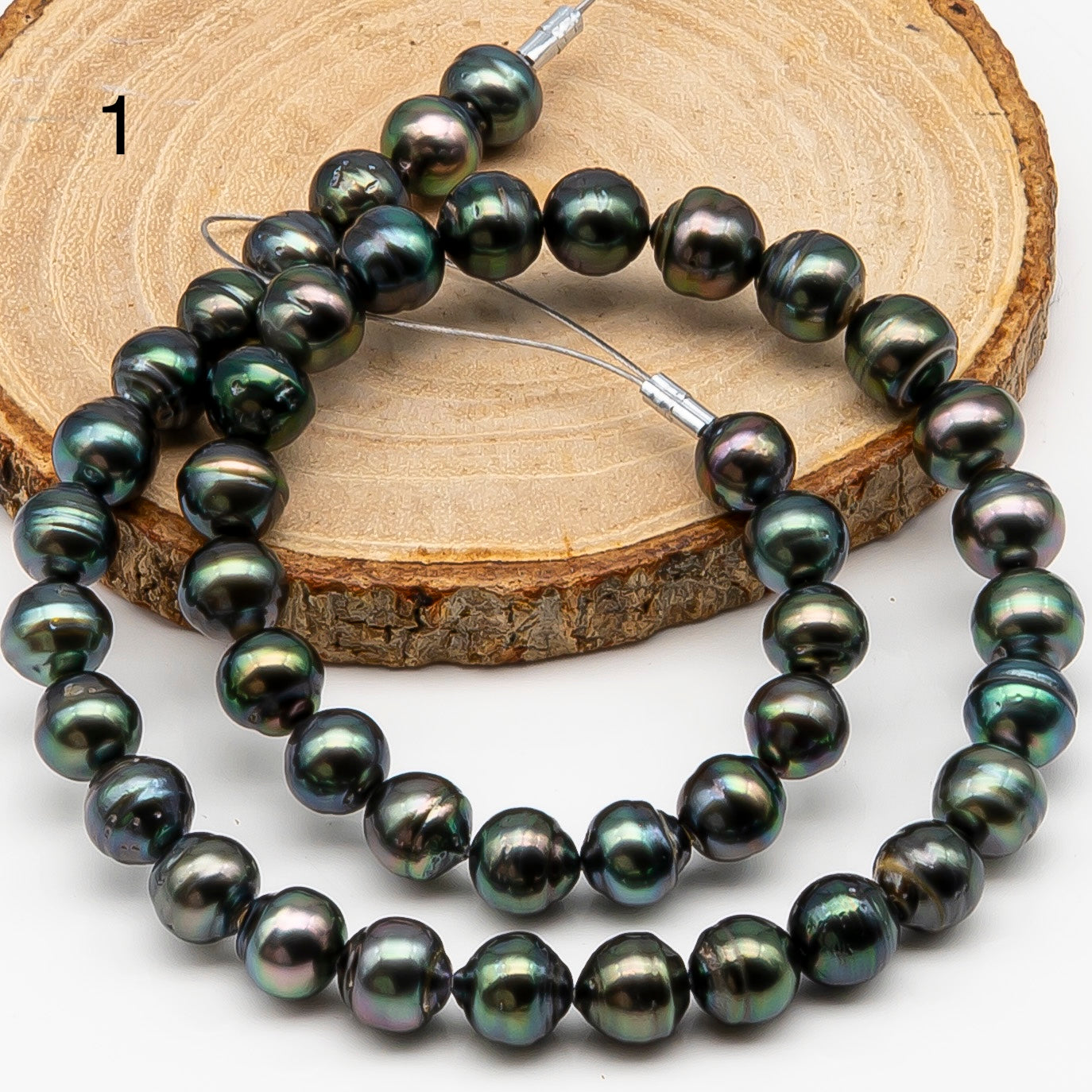 9-10mm Tahitian Pearl in Full Strand, Natural Colors , Temporarily Strung Black Pearls for Jewelry Making, SKU # 3251TH