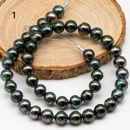 9-10mm Tahitian Pearl in Full Strand, Natural Colors , Temporarily Strung Black Pearls for Jewelry Making, SKU # 3251TH