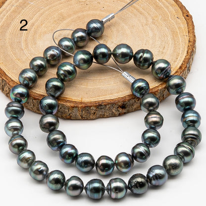 9-10mm Tahitian Pearl in Full Strand, Natural Colors , Temporarily Strung Black Pearls for Jewelry Making, SKU # 3251TH