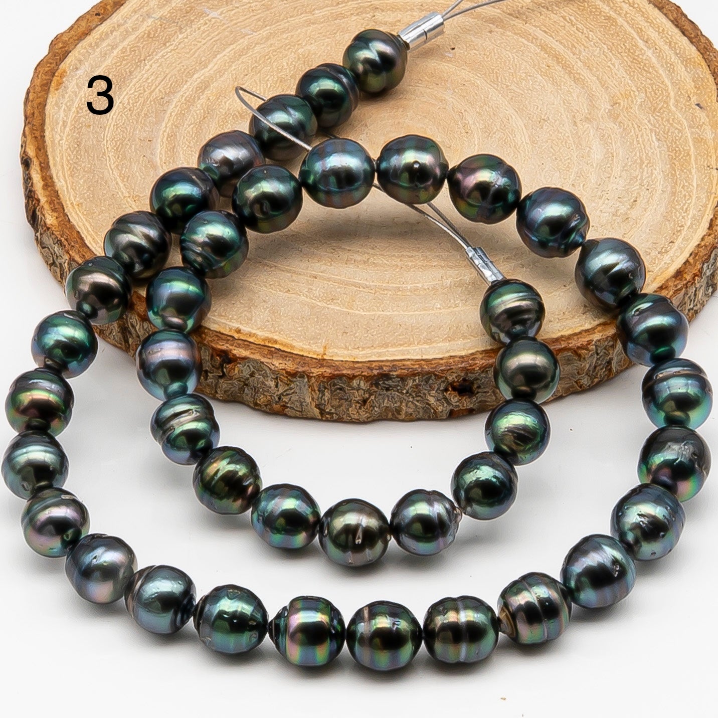 9-10mm Tahitian Pearl in Full Strand, Natural Colors , Temporarily Strung Black Pearls for Jewelry Making, SKU # 3251TH