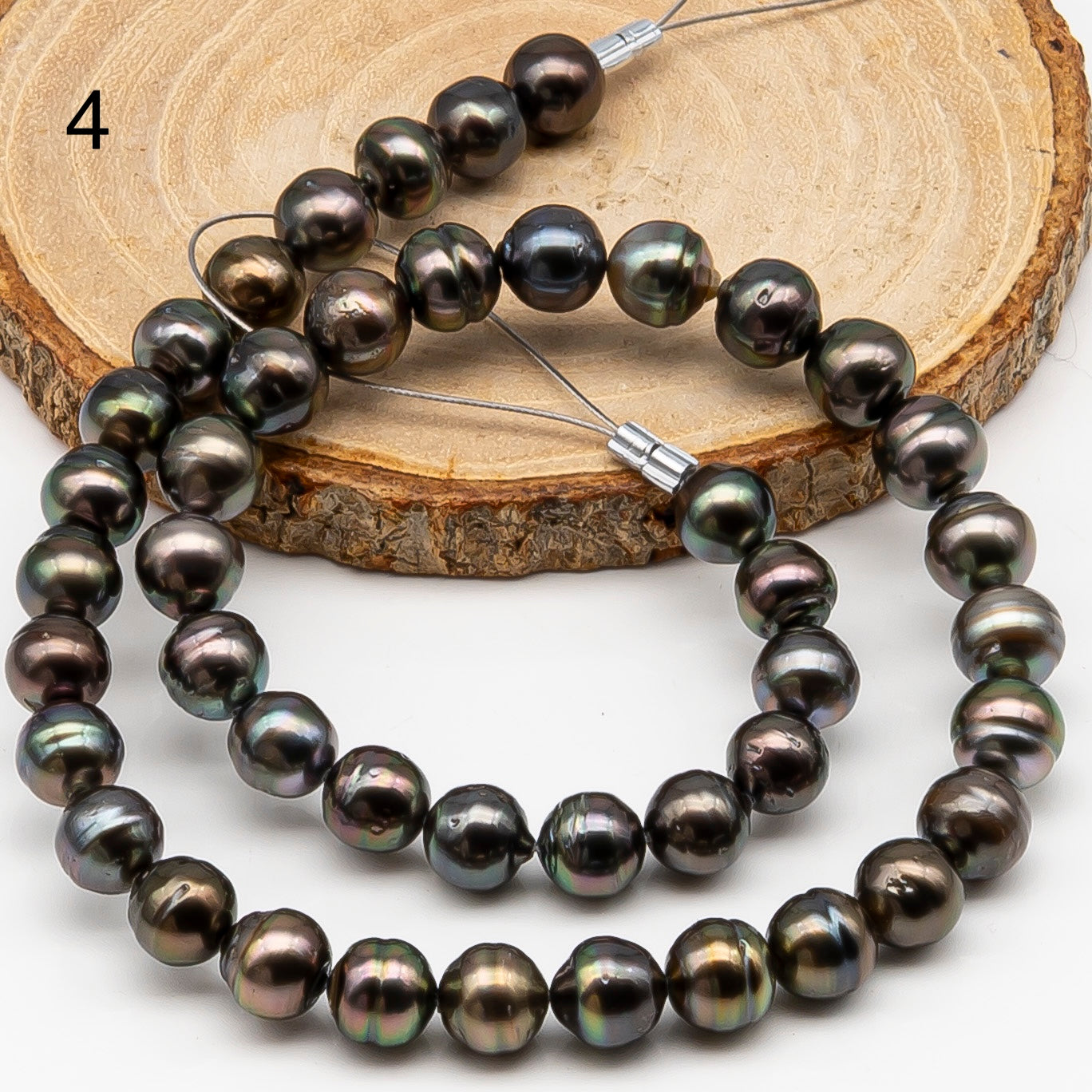 9-10mm Tahitian Pearl in Full Strand, Natural Colors , Temporarily Strung Black Pearls for Jewelry Making, SKU # 3251TH