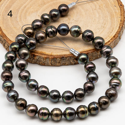 9-10mm Tahitian Pearl in Full Strand, Natural Colors , Temporarily Strung Black Pearls for Jewelry Making, SKU # 3251TH