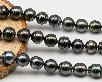 9-10mm Tahitian Pearl in Full Strand, Natural Colors , Temporarily Strung Black Pearls for Jewelry Making, SKU # 3252TH