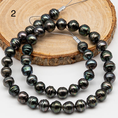 9-10mm Tahitian Pearl in Full Strand, Natural Colors , Temporarily Strung Black Pearls for Jewelry Making, SKU # 3252TH