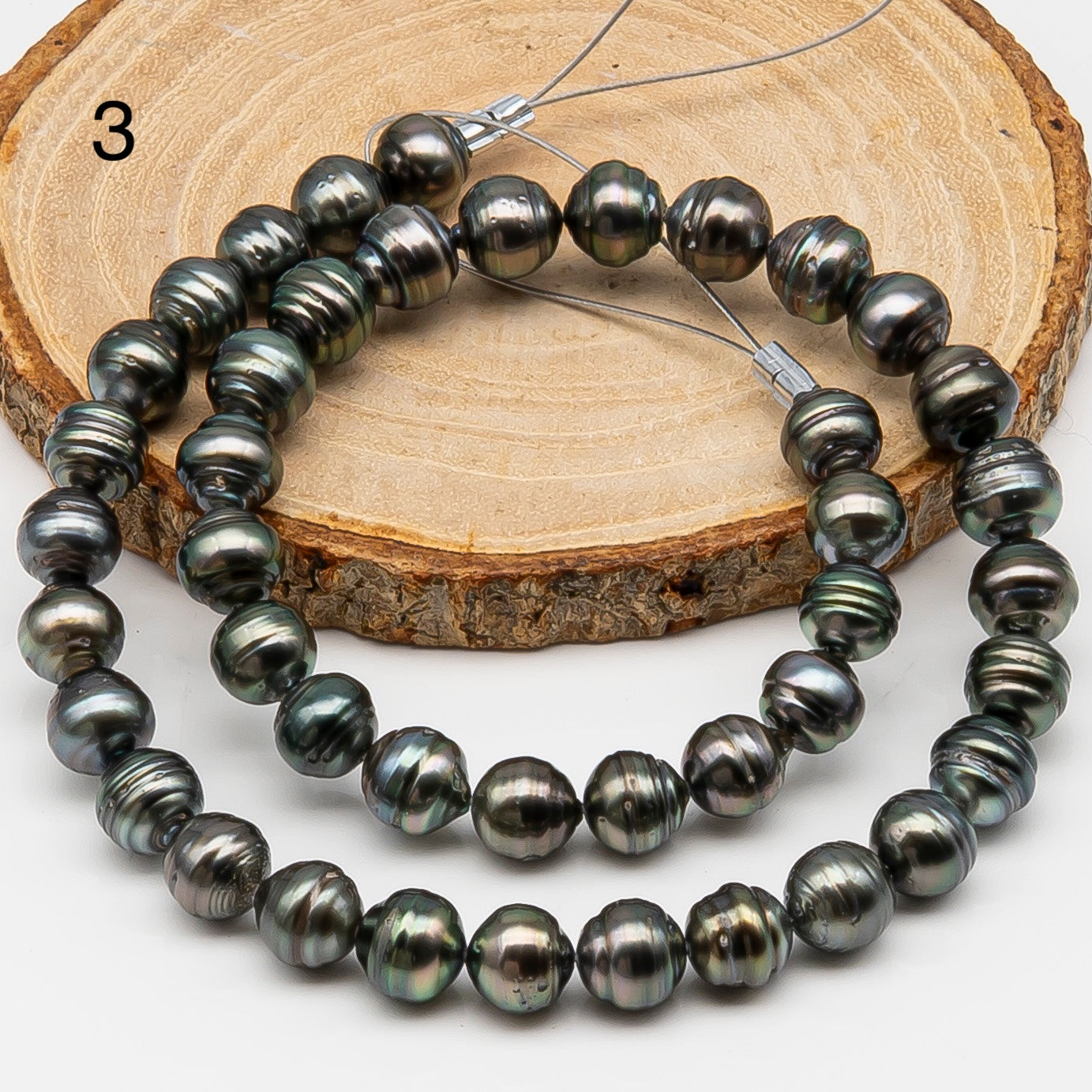 9-10mm Tahitian Pearl in Full Strand, Natural Colors , Temporarily Strung Black Pearls for Jewelry Making, SKU # 3252TH