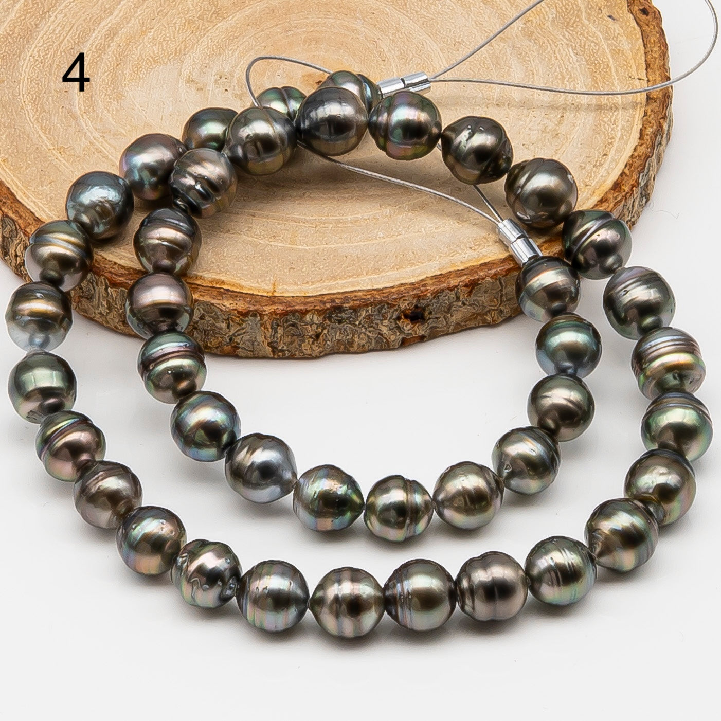 9-10mm Tahitian Pearl in Full Strand, Natural Colors , Temporarily Strung Black Pearls for Jewelry Making, SKU # 3252TH