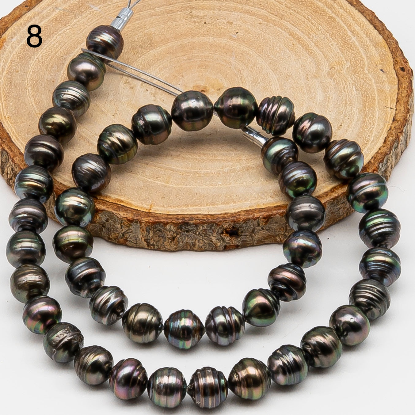 9-10mm Tahitian Pearl in Full Strand, Natural Colors , Temporarily Strung Black Pearls for Jewelry Making, SKU # 3252TH