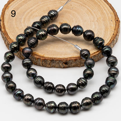 9-10mm Tahitian Pearl in Full Strand, Natural Colors , Temporarily Strung Black Pearls for Jewelry Making, SKU # 3252TH