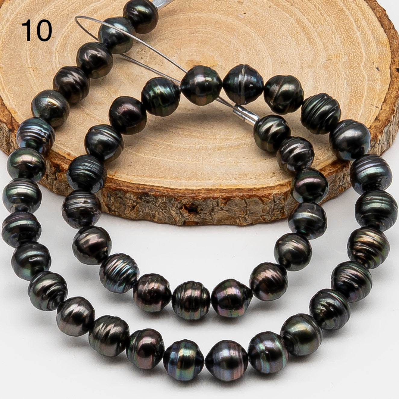 9-10mm Tahitian Pearl in Full Strand, Natural Colors , Temporarily Strung Black Pearls for Jewelry Making, SKU # 3252TH