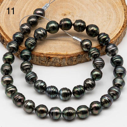 9-10mm Tahitian Pearl in Full Strand, Natural Colors , Temporarily Strung Black Pearls for Jewelry Making, SKU # 3252TH