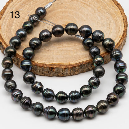 9-10mm Tahitian Pearl in Full Strand, Natural Colors , Temporarily Strung Black Pearls for Jewelry Making, SKU # 3252TH