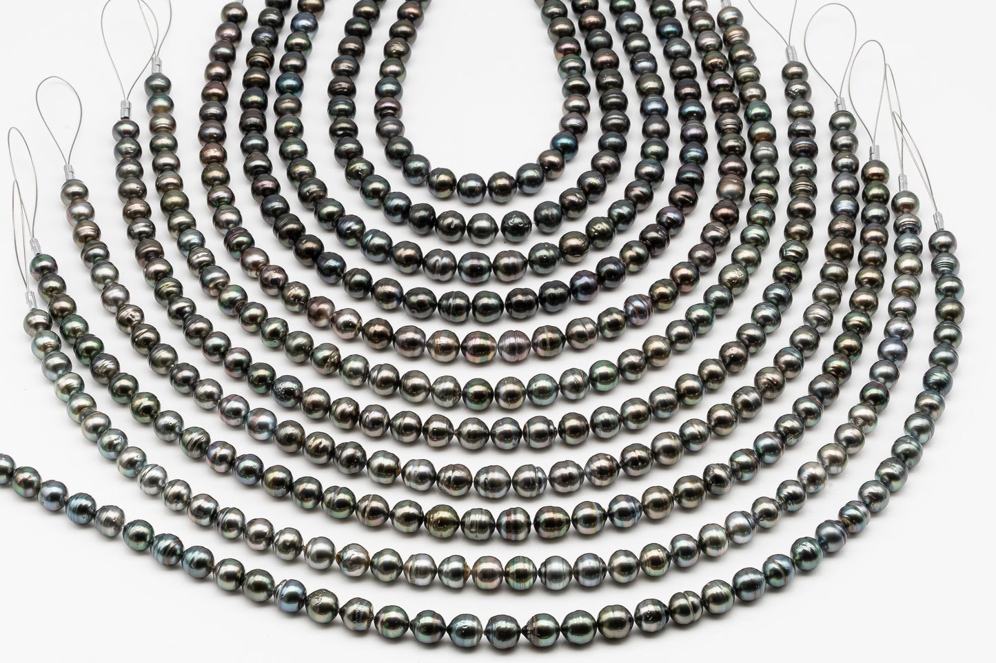 9-10mm Tahitian Pearl in Full Strand, Natural Colors , Temporarily Strung Black Pearls for Jewelry Making, SKU # 3253TH