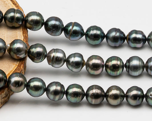 9-10mm Tahitian Pearl in Full Strand, Natural Colors , Temporarily Strung Black Pearls for Jewelry Making, SKU # 3253TH