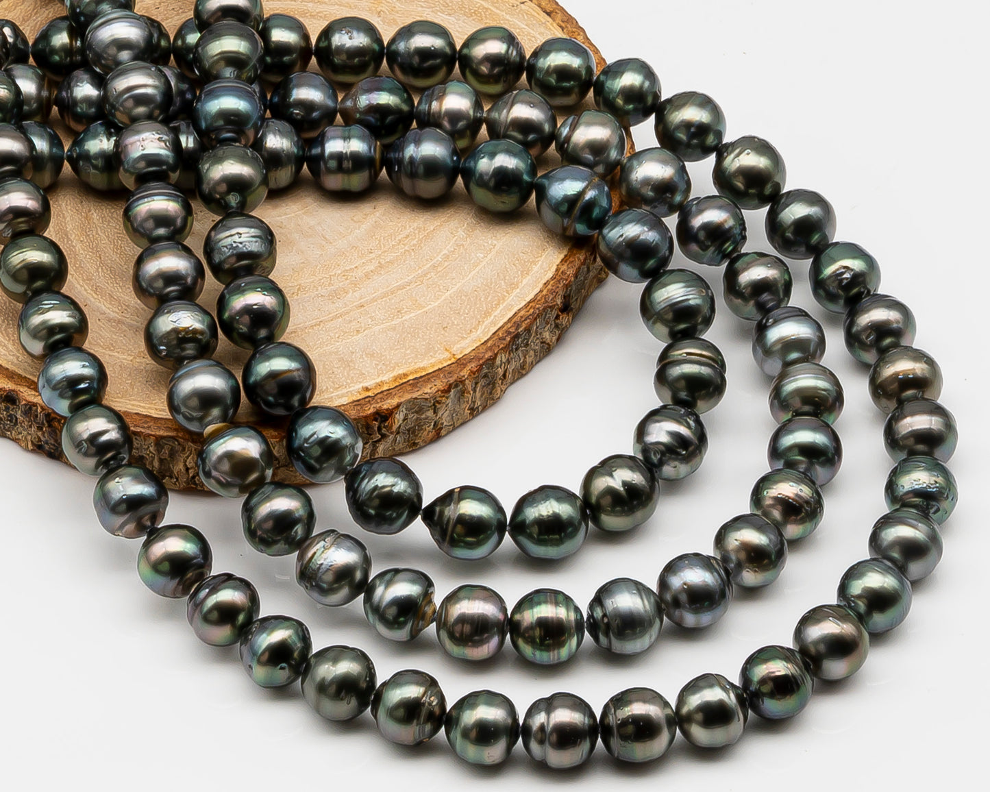 9-10mm Tahitian Pearl in Full Strand, Natural Colors , Temporarily Strung Black Pearls for Jewelry Making, SKU # 3253TH