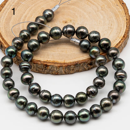9-10mm Tahitian Pearl in Full Strand, Natural Colors , Temporarily Strung Black Pearls for Jewelry Making, SKU # 3253TH