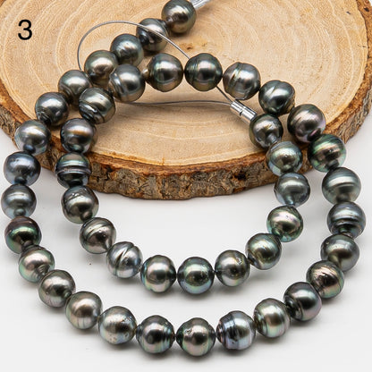 9-10mm Tahitian Pearl in Full Strand, Natural Colors , Temporarily Strung Black Pearls for Jewelry Making, SKU # 3253TH