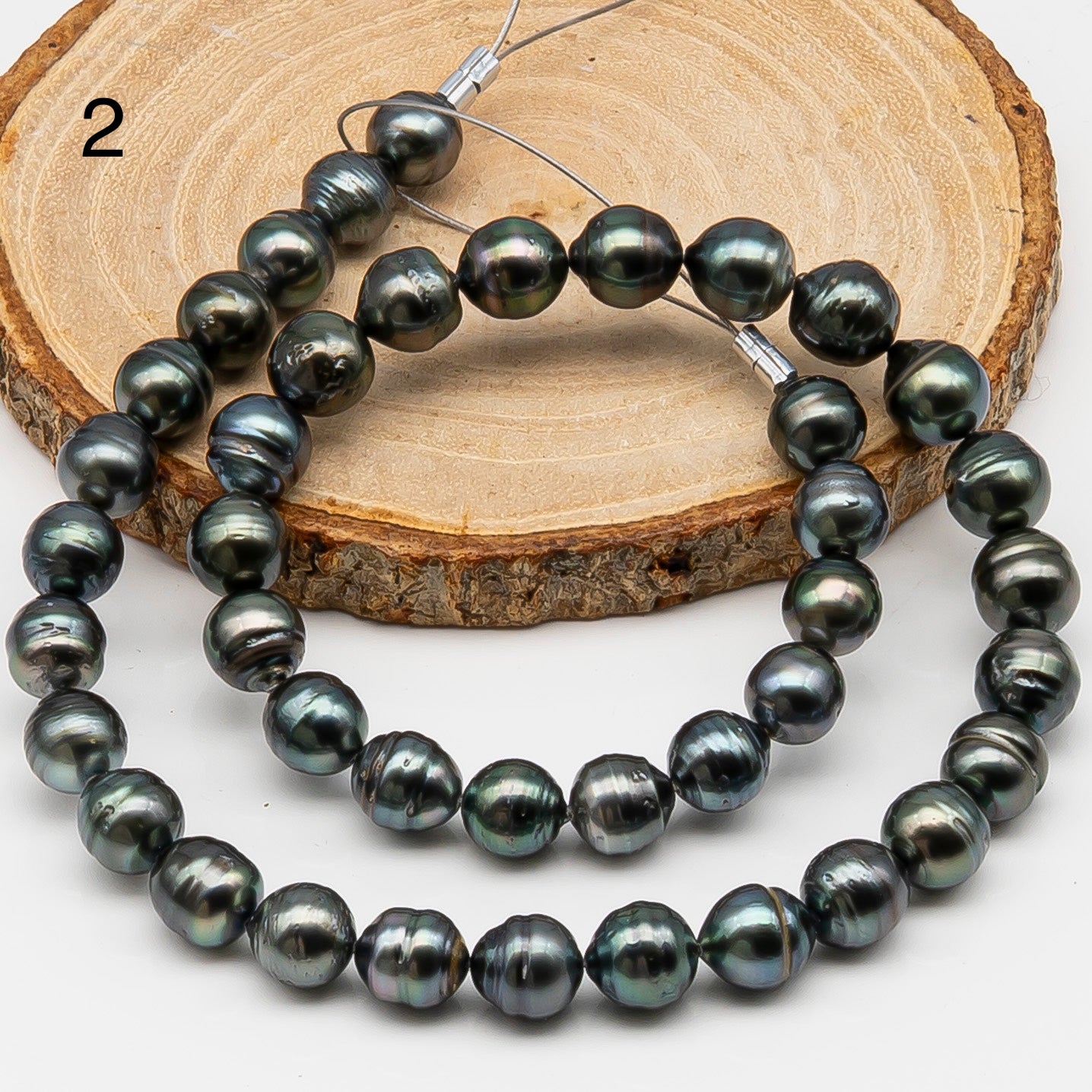 9-10mm Tahitian Pearl in Full Strand, Natural Colors , Temporarily Strung Black Pearls for Jewelry Making, SKU # 3253TH
