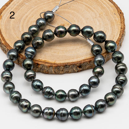 9-10mm Tahitian Pearl in Full Strand, Natural Colors , Temporarily Strung Black Pearls for Jewelry Making, SKU # 3253TH