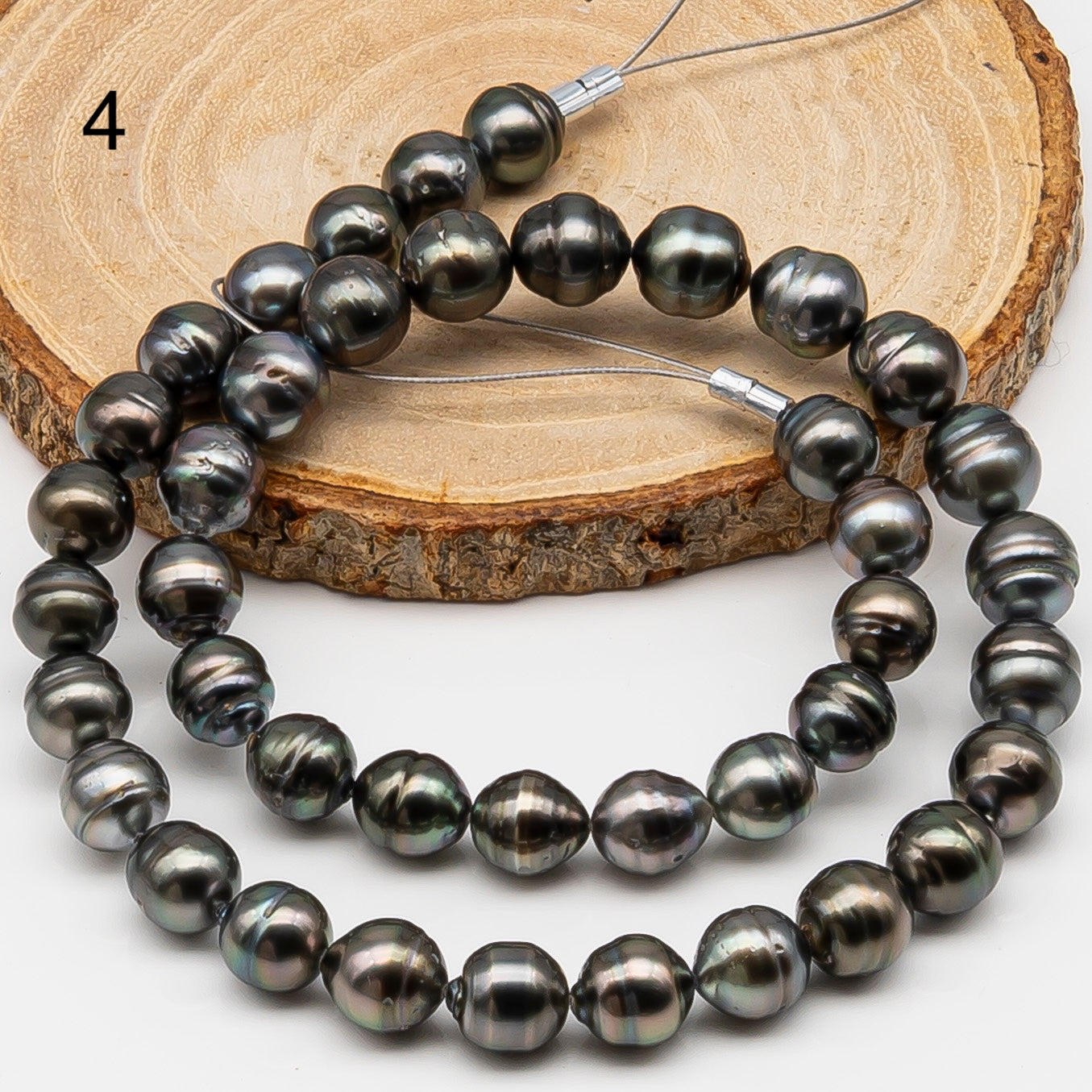 9-10mm Tahitian Pearl in Full Strand, Natural Colors , Temporarily Strung Black Pearls for Jewelry Making, SKU # 3253TH
