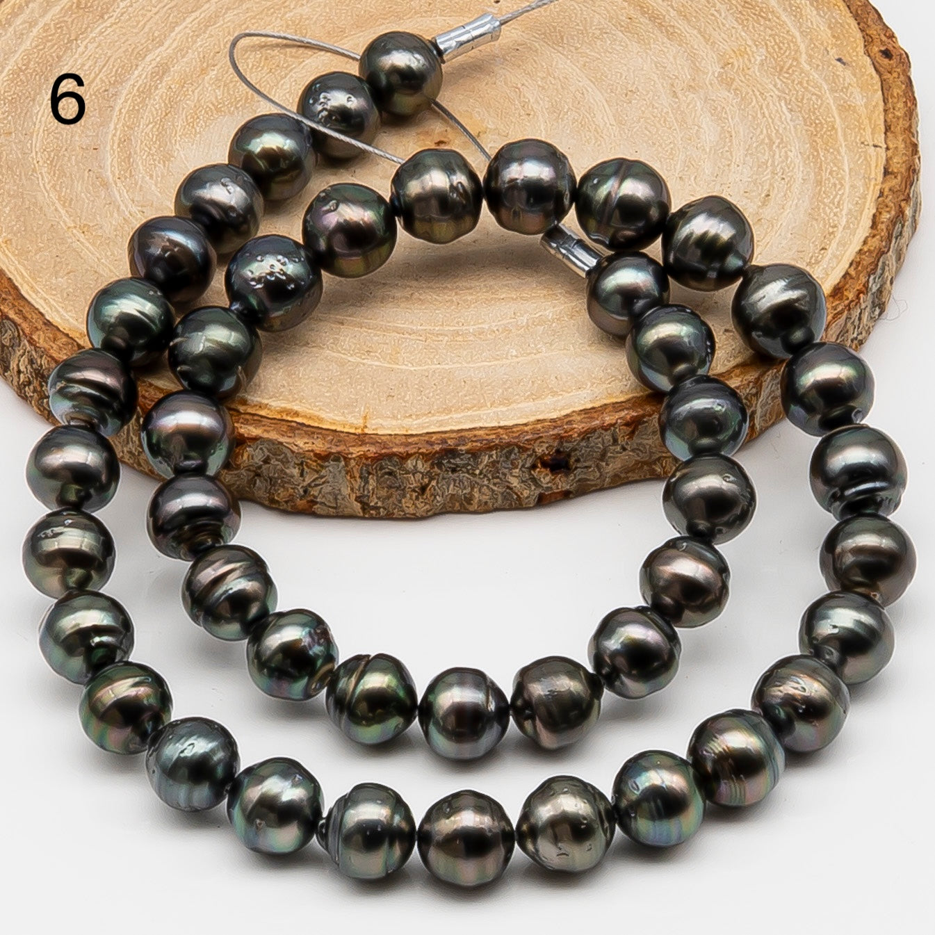 9-10mm Tahitian Pearl in Full Strand, Natural Colors , Temporarily Strung Black Pearls for Jewelry Making, SKU # 3253TH