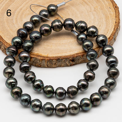 9-10mm Tahitian Pearl in Full Strand, Natural Colors , Temporarily Strung Black Pearls for Jewelry Making, SKU # 3253TH