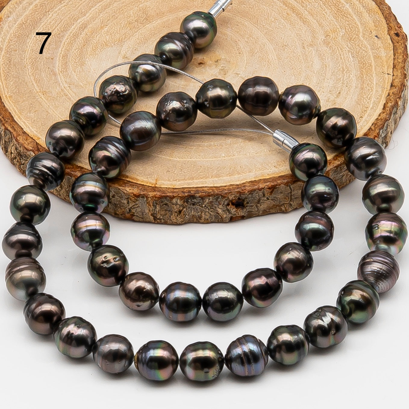 9-10mm Tahitian Pearl in Full Strand, Natural Colors , Temporarily Strung Black Pearls for Jewelry Making, SKU # 3253TH