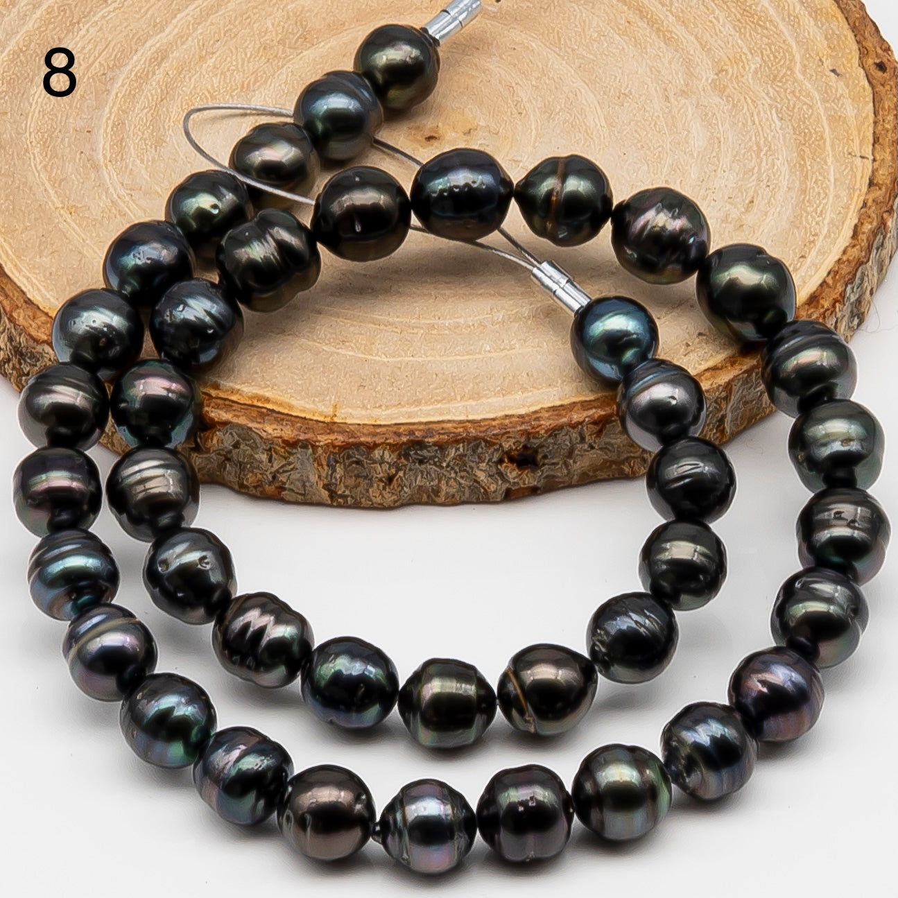 9-10mm Tahitian Pearl in Full Strand, Natural Colors , Temporarily Strung Black Pearls for Jewelry Making, SKU # 3253TH