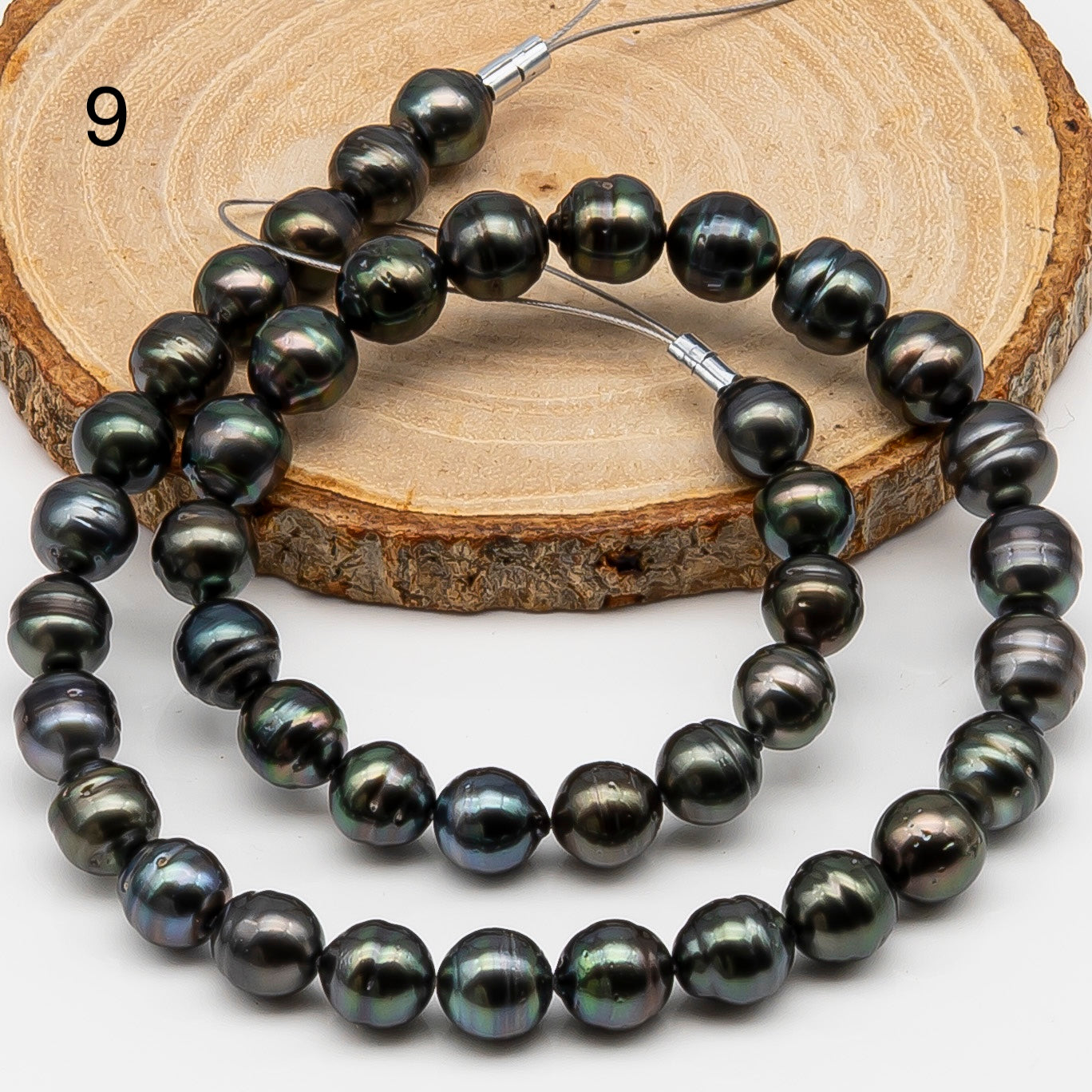9-10mm Tahitian Pearl in Full Strand, Natural Colors , Temporarily Strung Black Pearls for Jewelry Making, SKU # 3253TH