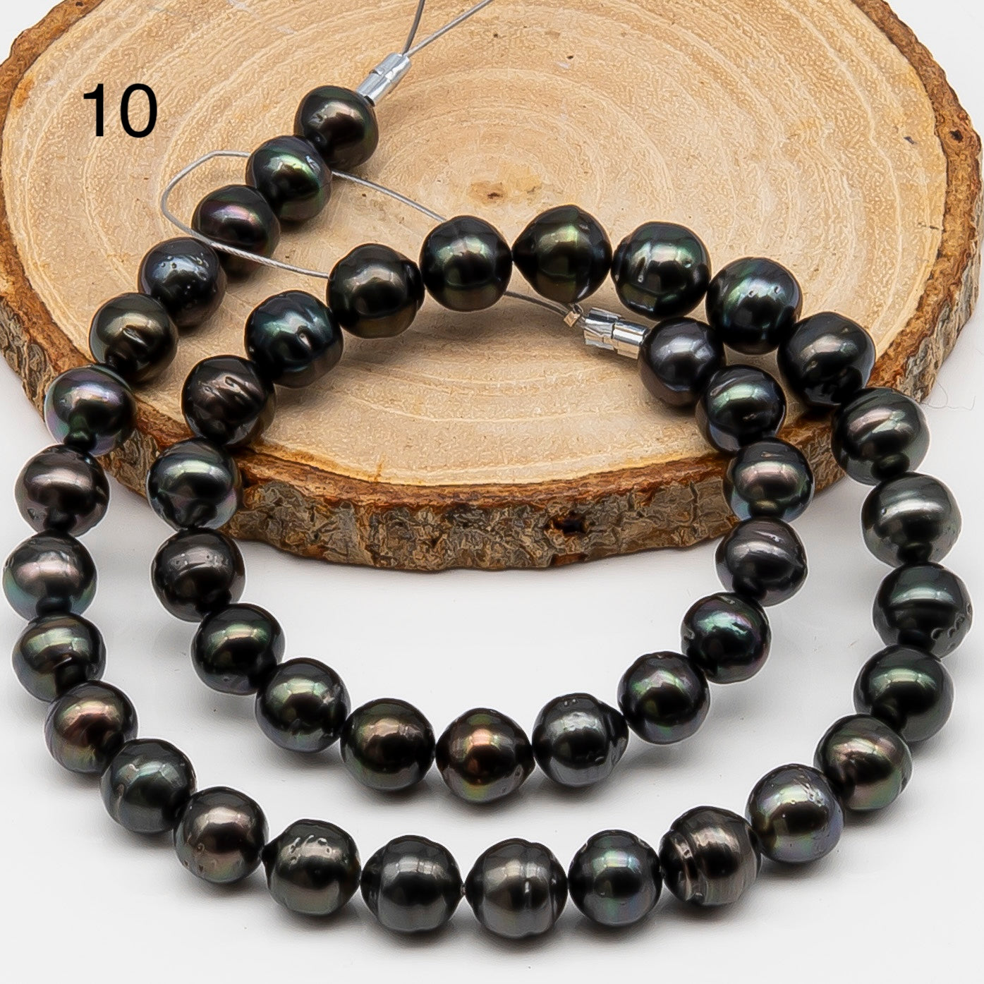 9-10mm Tahitian Pearl in Full Strand, Natural Colors , Temporarily Strung Black Pearls for Jewelry Making, SKU # 3253TH