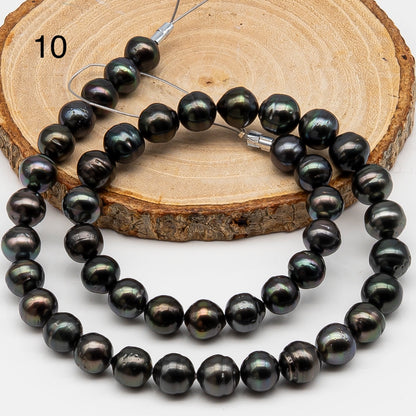 9-10mm Tahitian Pearl in Full Strand, Natural Colors , Temporarily Strung Black Pearls for Jewelry Making, SKU # 3253TH