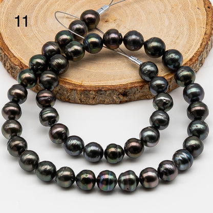 9-10mm Tahitian Pearl in Full Strand, Natural Colors , Temporarily Strung Black Pearls for Jewelry Making, SKU # 3253TH