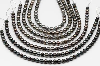 10-11mm Tahitian Pearl in Full Strand, Natural Colors , Temporarily Strung Black Pearls for Jewelry Making, SKU # 3254TH