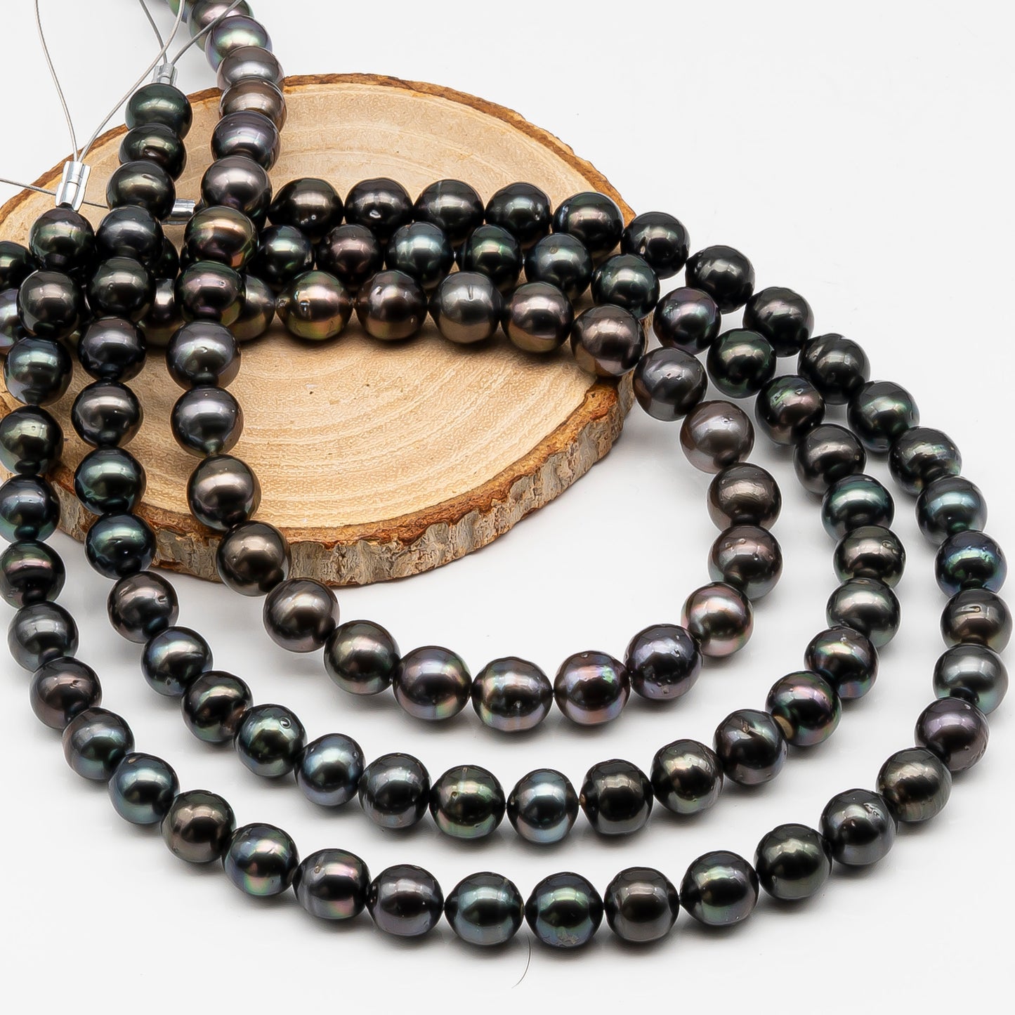 10-11mm Tahitian Pearl in Full Strand, Natural Colors , Temporarily Strung Black Pearls for Jewelry Making, SKU # 3254TH
