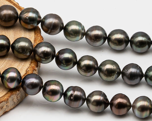10-11mm Tahitian Pearl in Full Strand, Natural Colors , Temporarily Strung Black Pearls for Jewelry Making, SKU # 3254TH