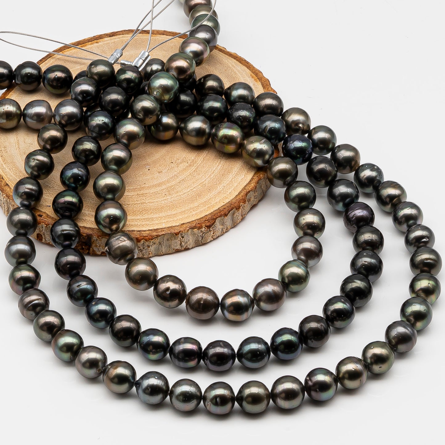 10-11mm Tahitian Pearl in Full Strand, Natural Colors , Temporarily Strung Black Pearls for Jewelry Making, SKU # 3254TH