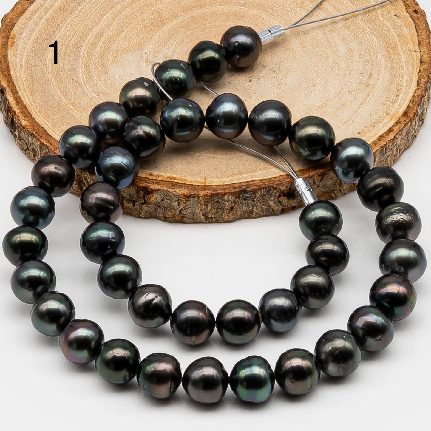 10-11mm Tahitian Pearl in Full Strand, Natural Colors , Temporarily Strung Black Pearls for Jewelry Making, SKU # 3254TH