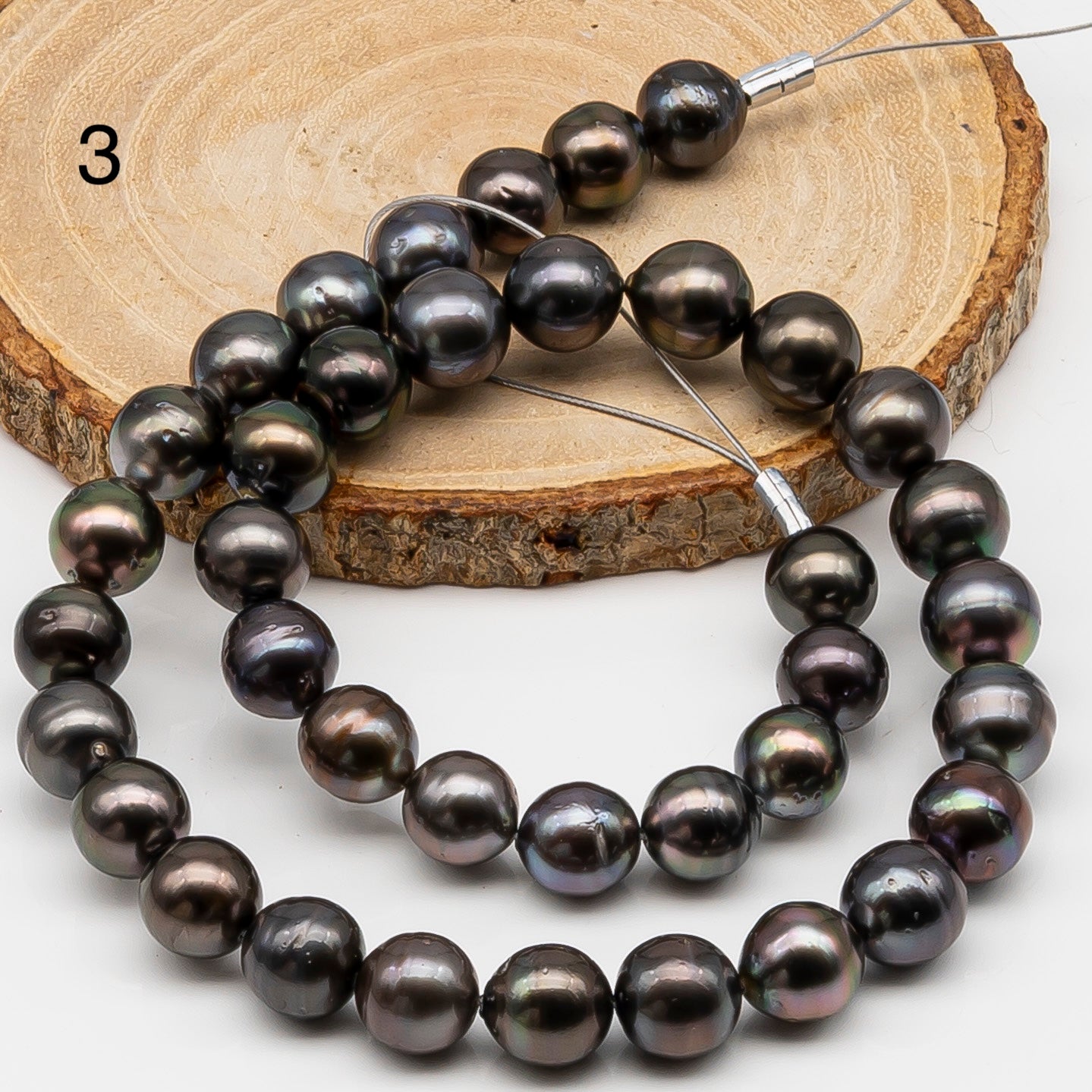 10-11mm Tahitian Pearl in Full Strand, Natural Colors , Temporarily Strung Black Pearls for Jewelry Making, SKU # 3254TH