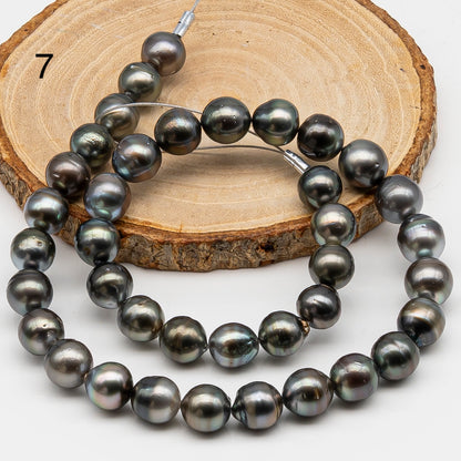 10-11mm Tahitian Pearl in Full Strand, Natural Colors , Temporarily Strung Black Pearls for Jewelry Making, SKU # 3254TH