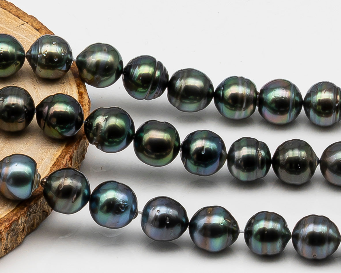 10-11mm Tahitian Pearl in Full Strand, Natural Colors , Temporarily Strung Black Pearls for Jewelry Making, SKU # 3255TH