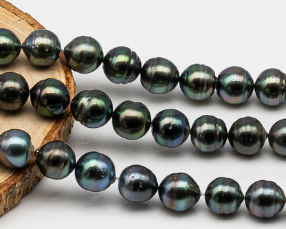 10-11mm Tahitian Pearl in Full Strand, Natural Colors , Temporarily Strung Black Pearls for Jewelry Making, SKU # 3255TH