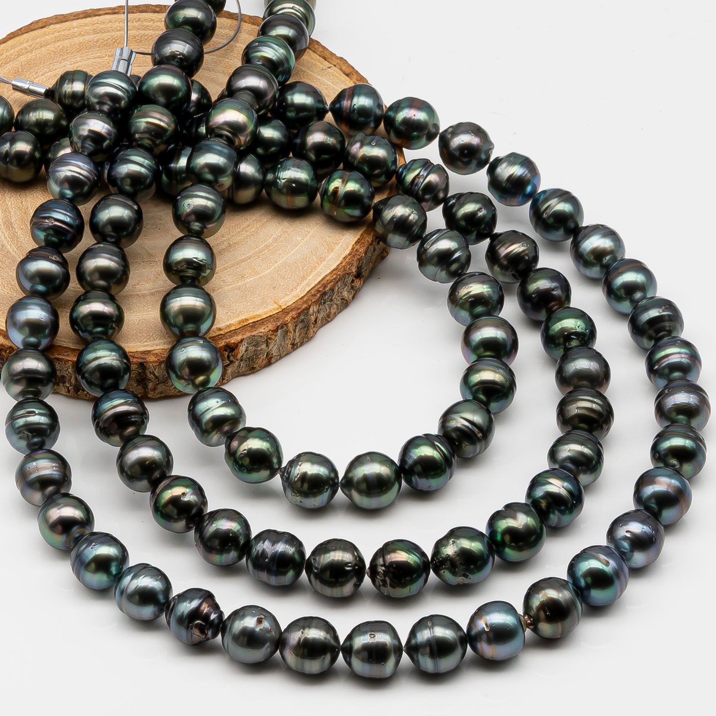 10-11mm Tahitian Pearl in Full Strand, Natural Colors , Temporarily Strung Black Pearls for Jewelry Making, SKU # 3255TH