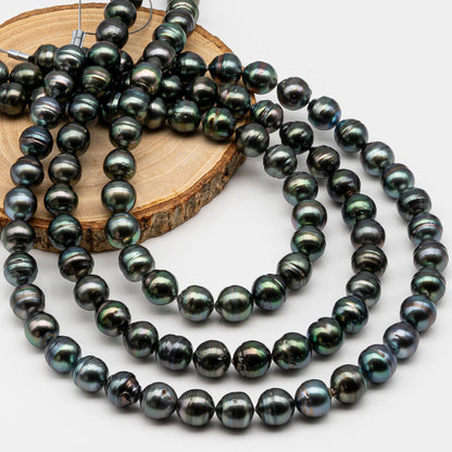10-11mm Tahitian Pearl in Full Strand, Natural Colors , Temporarily Strung Black Pearls for Jewelry Making, SKU # 3255TH