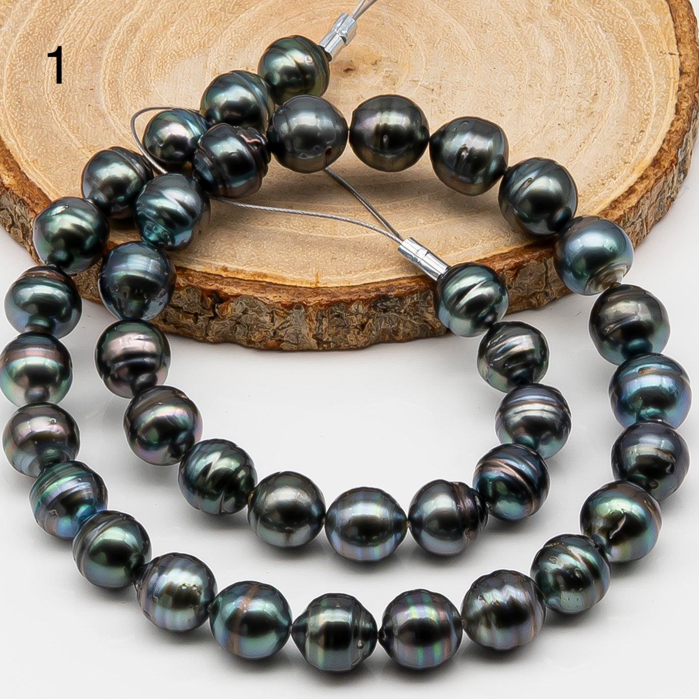10-11mm Tahitian Pearl in Full Strand, Natural Colors , Temporarily Strung Black Pearls for Jewelry Making, SKU # 3255TH