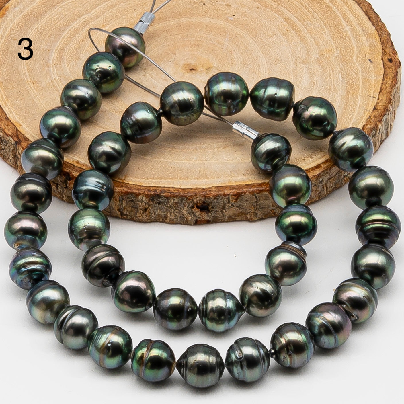 10-11mm Tahitian Pearl in Full Strand, Natural Colors , Temporarily Strung Black Pearls for Jewelry Making, SKU # 3255TH
