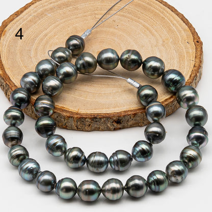 10-11mm Tahitian Pearl in Full Strand, Natural Colors , Temporarily Strung Black Pearls for Jewelry Making, SKU # 3255TH