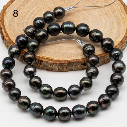 10-11mm Tahitian Pearl in Full Strand, Natural Colors , Temporarily Strung Black Pearls for Jewelry Making, SKU # 3255TH
