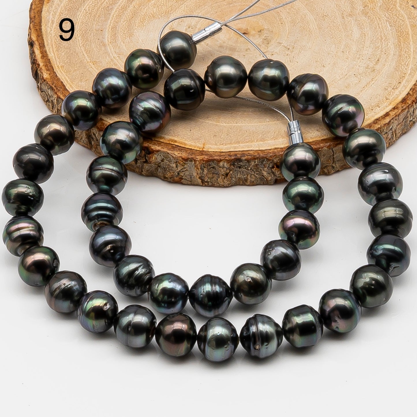 10-11mm Tahitian Pearl in Full Strand, Natural Colors , Temporarily Strung Black Pearls for Jewelry Making, SKU # 3255TH