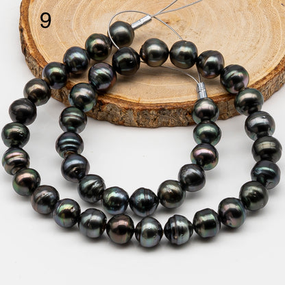 10-11mm Tahitian Pearl in Full Strand, Natural Colors , Temporarily Strung Black Pearls for Jewelry Making, SKU # 3255TH
