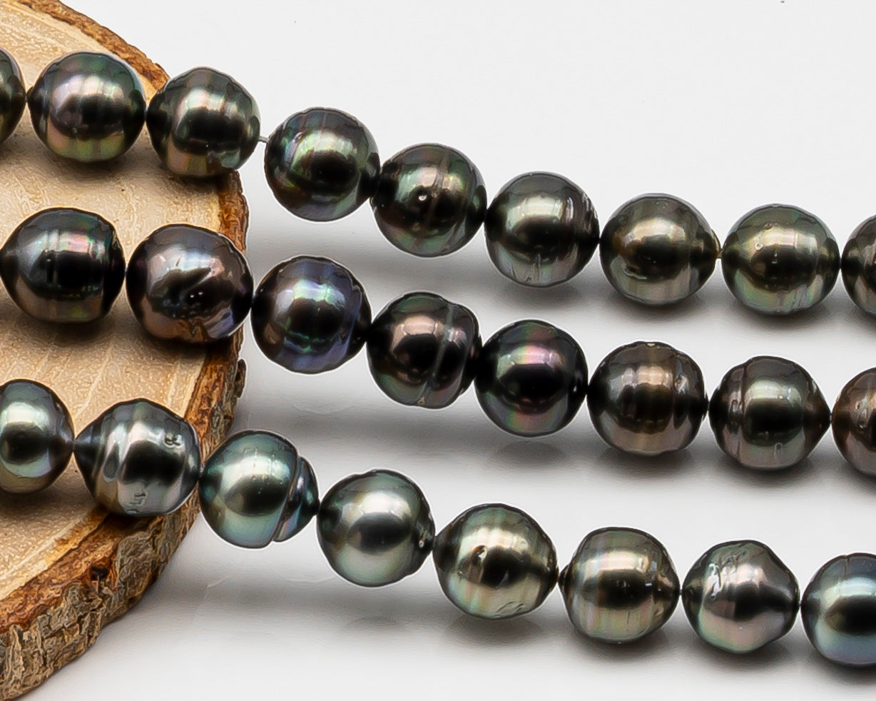 10-11mm Tahitian Pearl in Full Strand, Natural Colors , Temporarily Strung Black Pearls for Jewelry Making, SKU # 3256TH